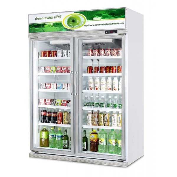 Double door beverage display cooler/drinks display fridge/supermarket display refrigerator Manufacturer, Wholesale, Custom, OEM, Bulk Buy